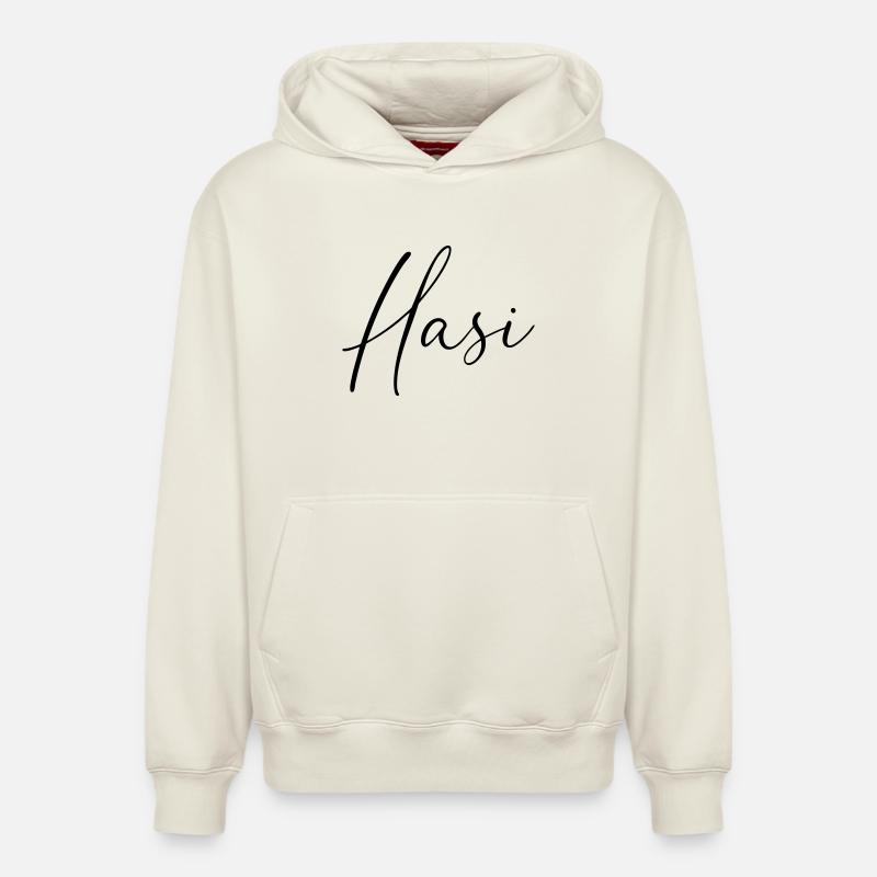 Hasi / Conception de l’écriture manuscrite - Sweat à capuche unisexe décontracté en coton biologique – de SPREAD - blanc cassé