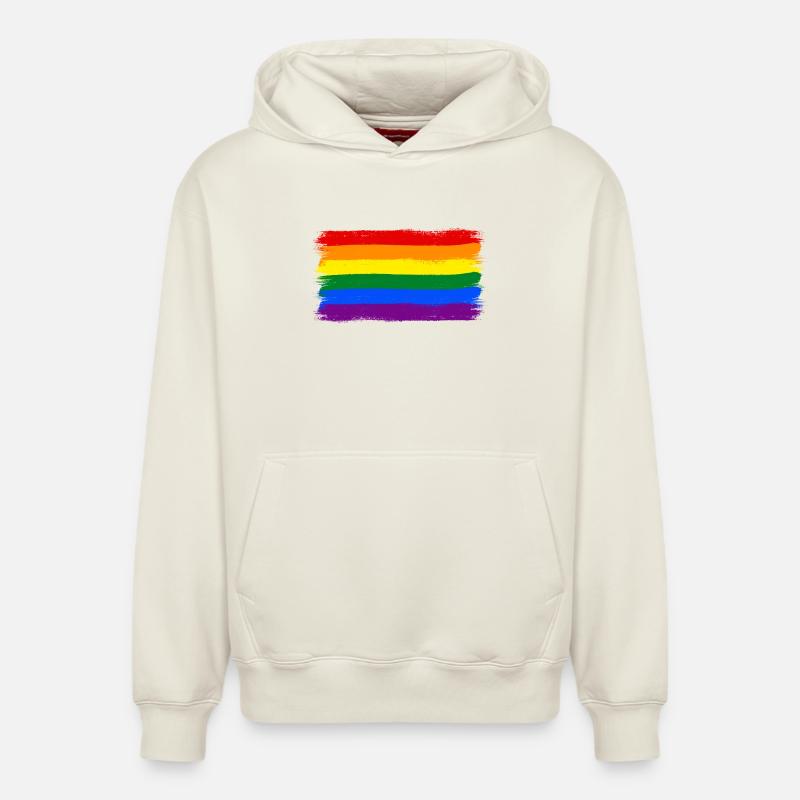 Drapeau arc-en-ciel LGBTQ+ - Sweat à capuche unisexe décontracté en coton biologique – de SPREAD - blanc cassé