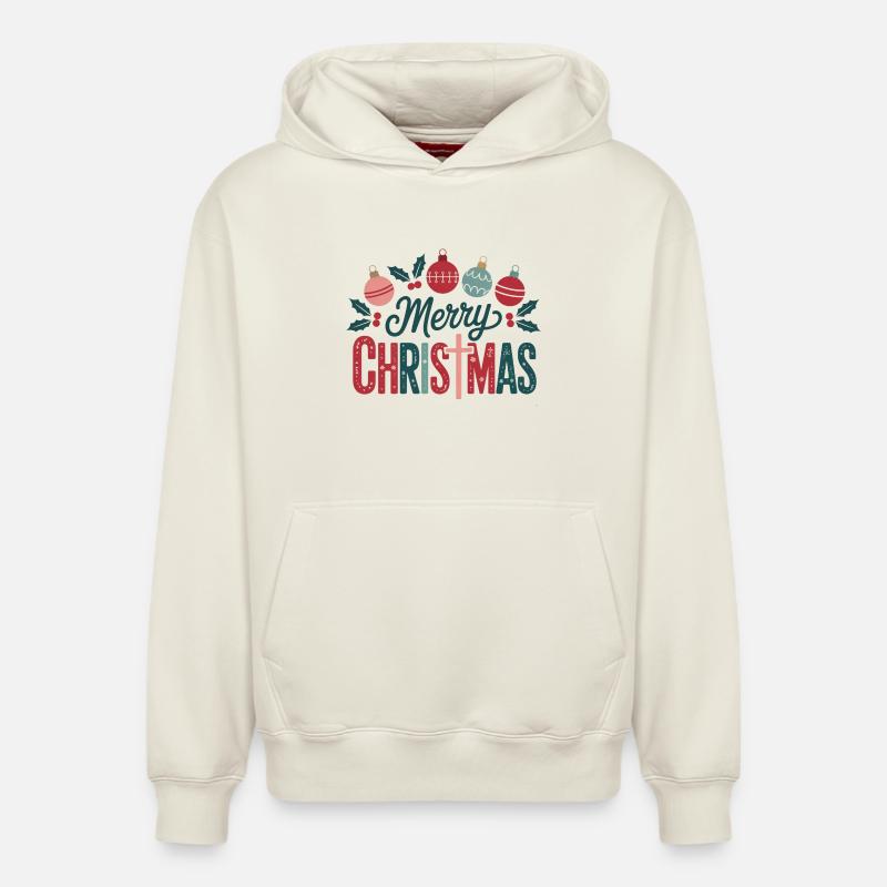 Joyeux Noël Ornement Graphiques - Sweat à capuche unisexe décontracté en coton biologique – de SPREAD - blanc cassé