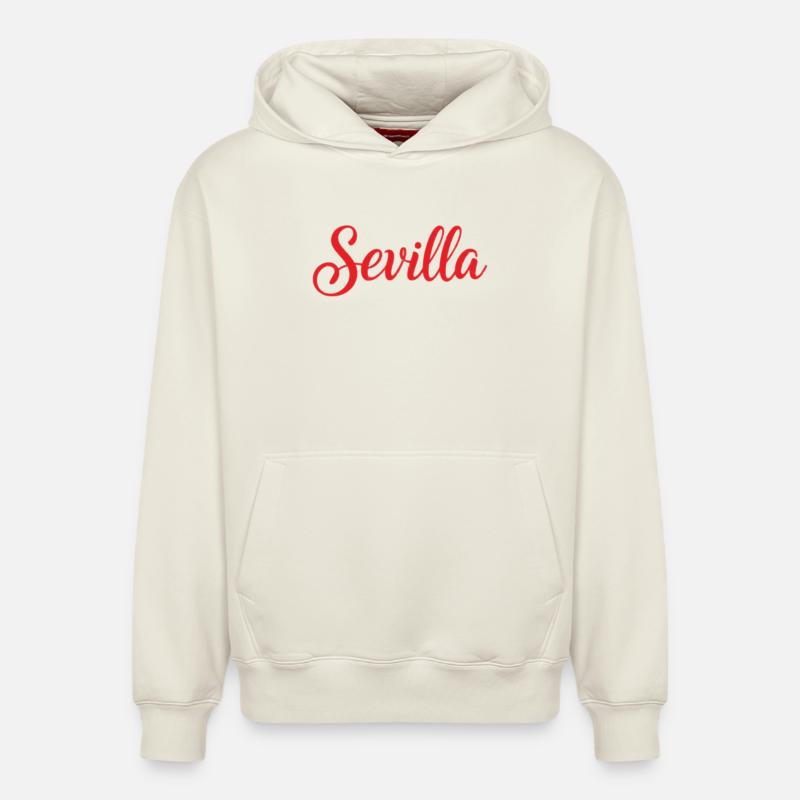 Sevilla Script Rot Pinsel - Relaxed Unisex Organic Hoodie – von SPREAD - Naturweiß