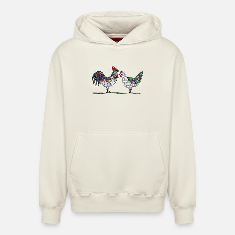 Coq et poule - Sweat à capuche unisexe décontracté en coton biologique – de SPREAD - blanc cassé