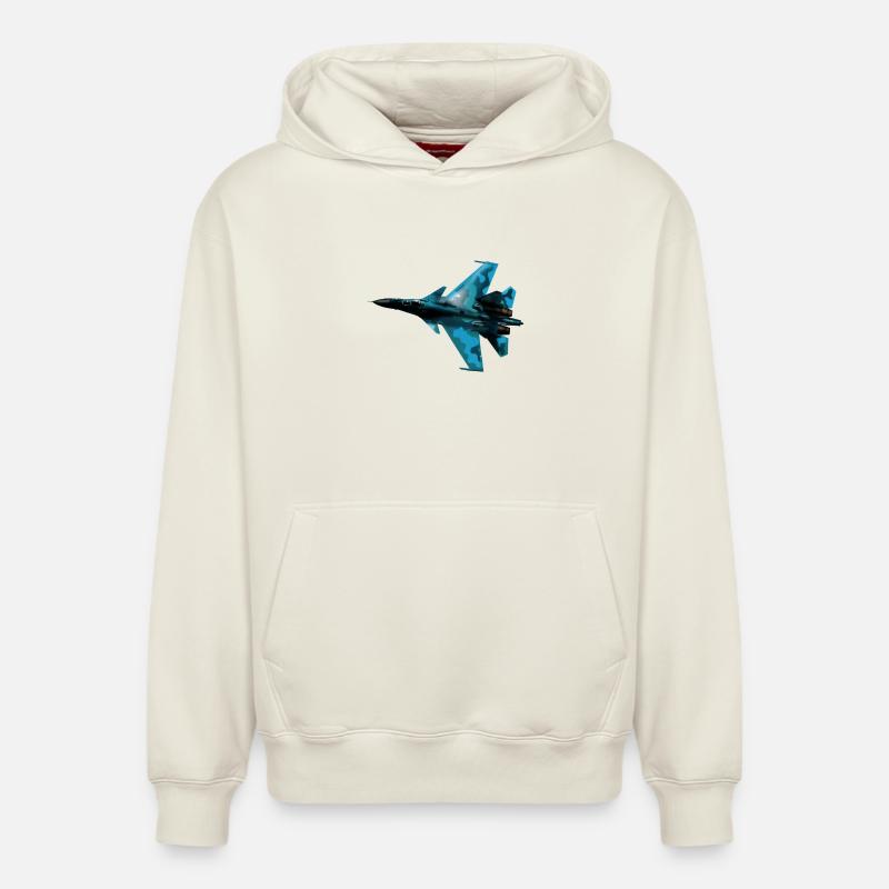 Avion de chasse camouflage bleu - Sweat à capuche unisexe décontracté en coton biologique – de SPREAD - blanc cassé