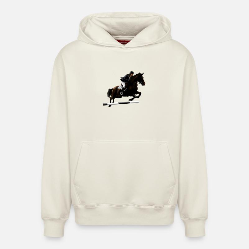 Cheval cabré avec cavalier - Sweat à capuche unisexe décontracté en coton biologique – de SPREAD - blanc cassé