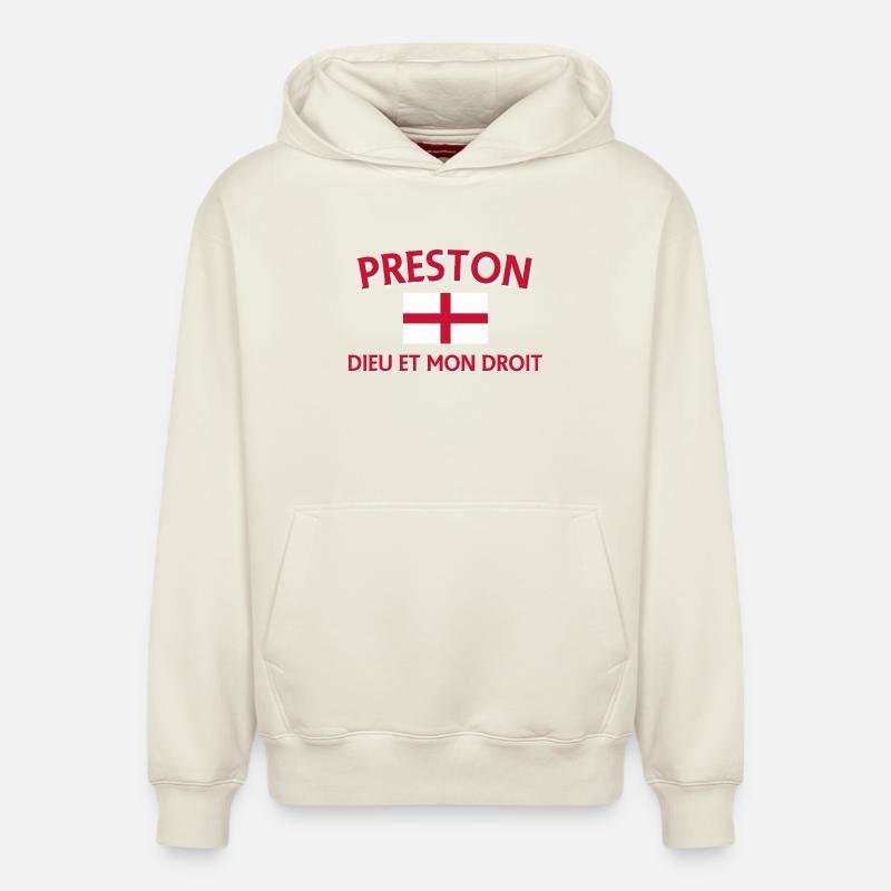 Écusson Preston Angleterre avec devise - Sweat à capuche unisexe décontracté en coton biologique – de SPREAD - blanc cassé