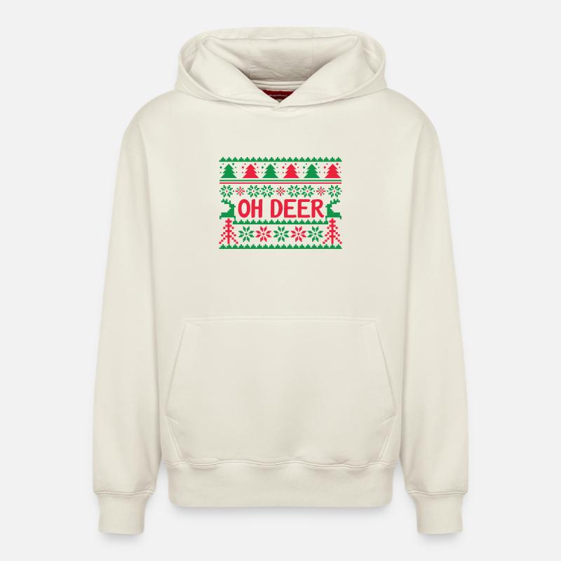 Hässlicher Pullover - Oh Hirsch - Relaxed Unisex Organic Hoodie – von SPREAD - Naturweiß