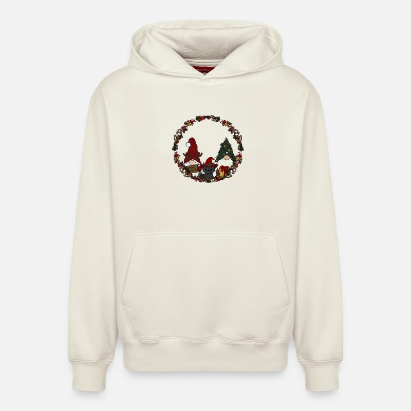 Wichtel mit Katze  im Weihnachtskranz - Relaxed Unisex Organic Hoodie – von SPREAD - Naturweiß