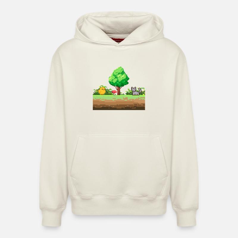 Aventure Pixel Garden - Sweat à capuche unisexe décontracté en coton biologique – de SPREAD - blanc cassé