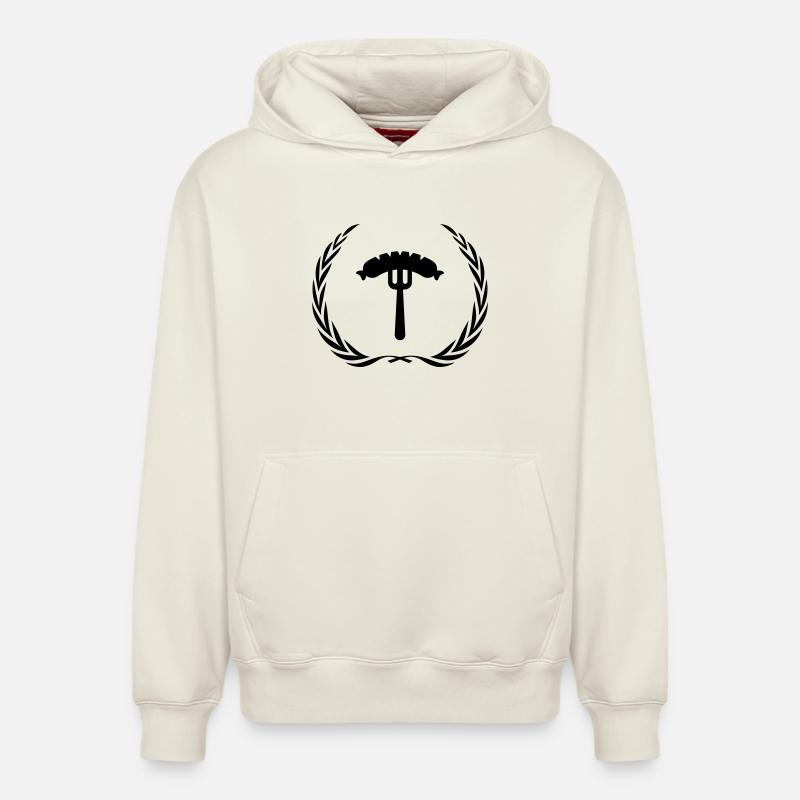 Saucisse, fourchette, saucisse - Sweat à capuche unisexe décontracté en coton biologique – de SPREAD - blanc cassé