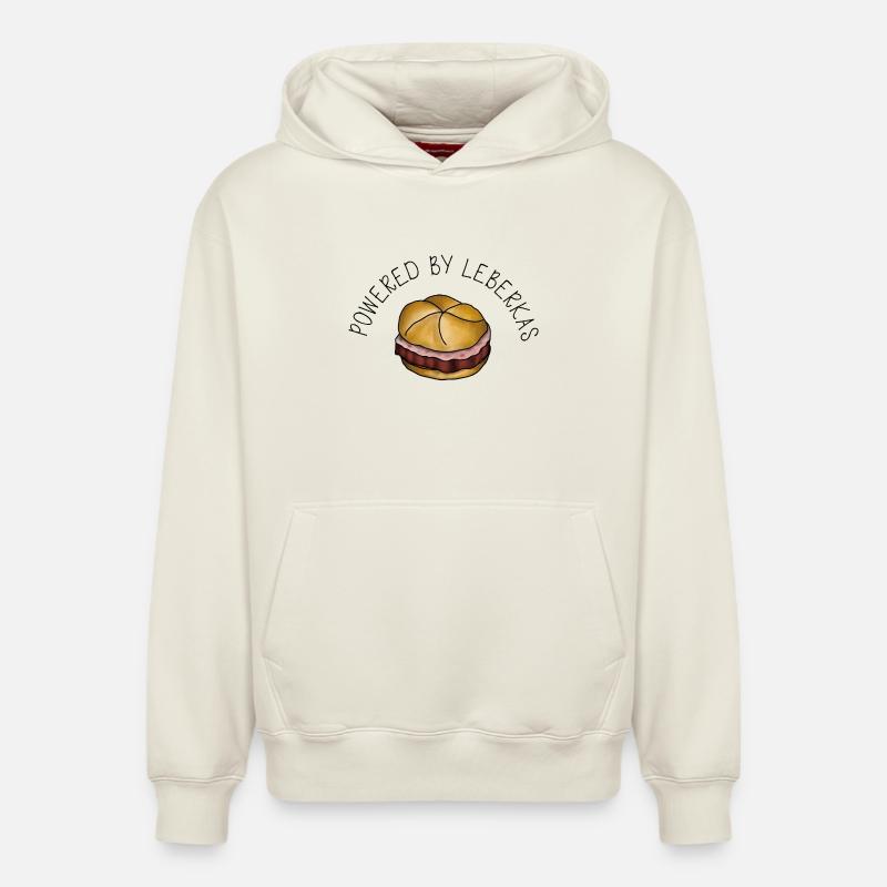 Propulsé par Leberkas – Leberkäse Spruch - Sweat à capuche unisexe décontracté en coton biologique – de SPREAD - blanc cassé