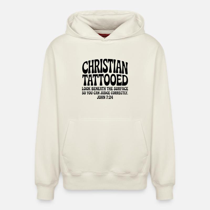 Christian Tattooed - Sweat à capuche unisexe décontracté en coton biologique – de SPREAD - blanc cassé