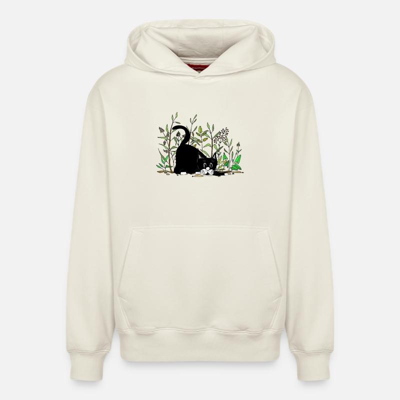 chat - Sweat à capuche unisexe décontracté en coton biologique – de SPREAD - blanc cassé