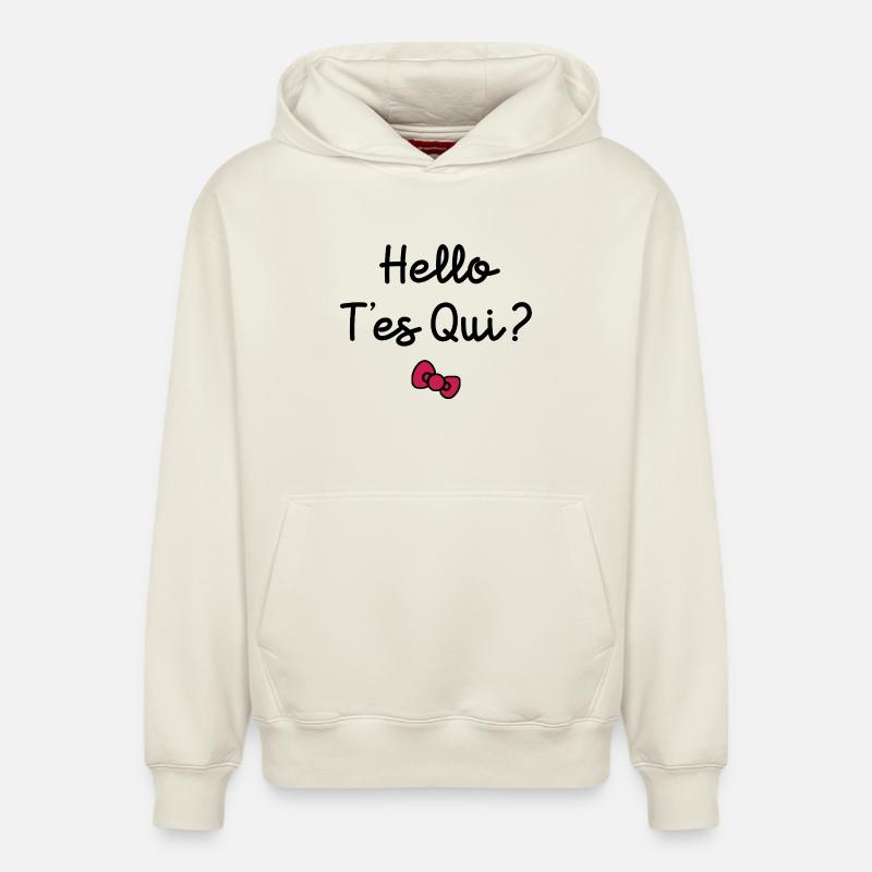 HELLO T'ES QUI ? - Sweat à capuche unisexe décontracté en coton biologique – de SPREAD - blanc cassé