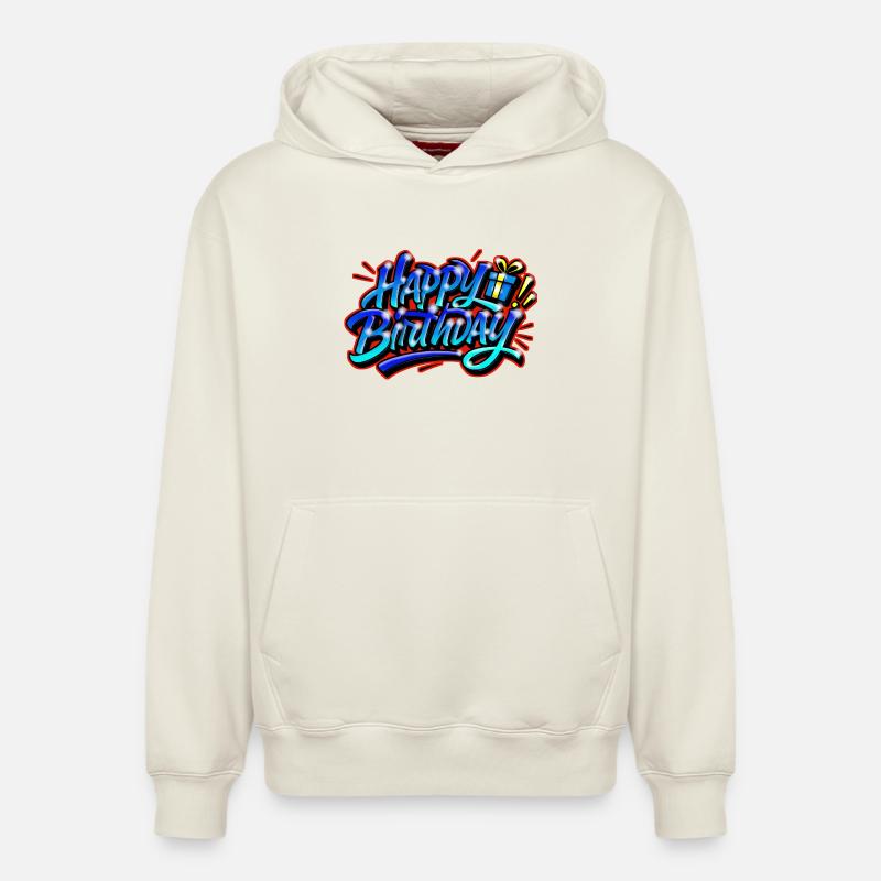 Graffiti Joyeux Anniversaire BLEU ROUGE - Sweat à capuche unisexe décontracté en coton biologique – de SPREAD - blanc cassé