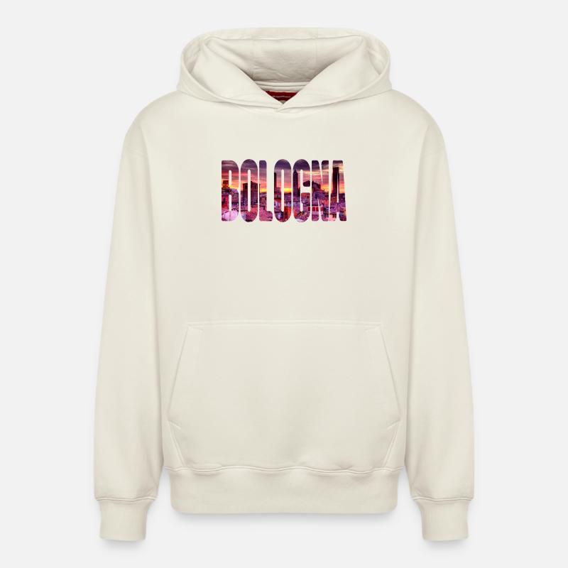 Coucher de soleil à Bologne - Sweat à capuche unisexe décontracté en coton biologique – de SPREAD - blanc cassé