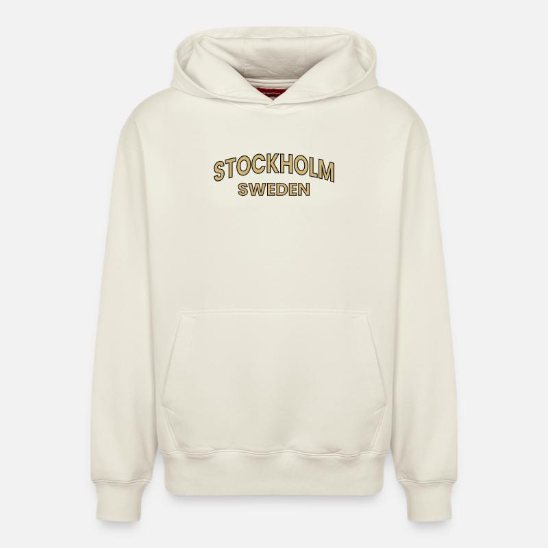 Typographie courbe de Stockholm - Sweat à capuche unisexe décontracté en coton biologique – de SPREAD - blanc cassé