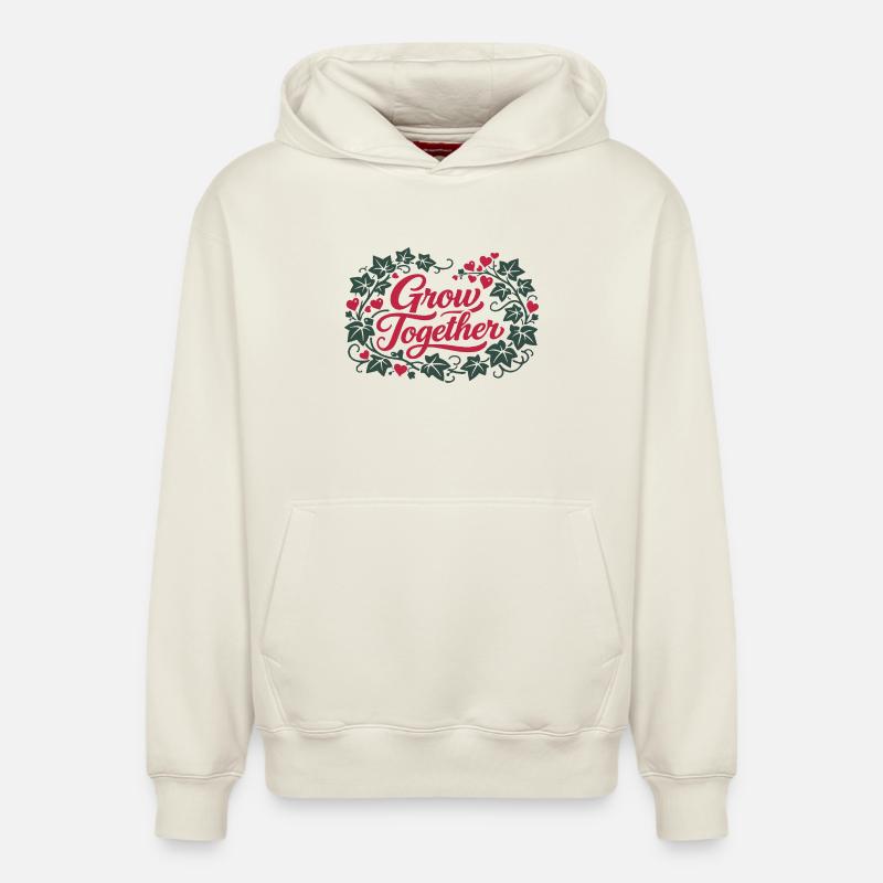 Grandir ensemble | Amour & Nature Saint-Valentin - Sweat à capuche unisexe décontracté en coton biologique – de SPREAD - blanc cassé