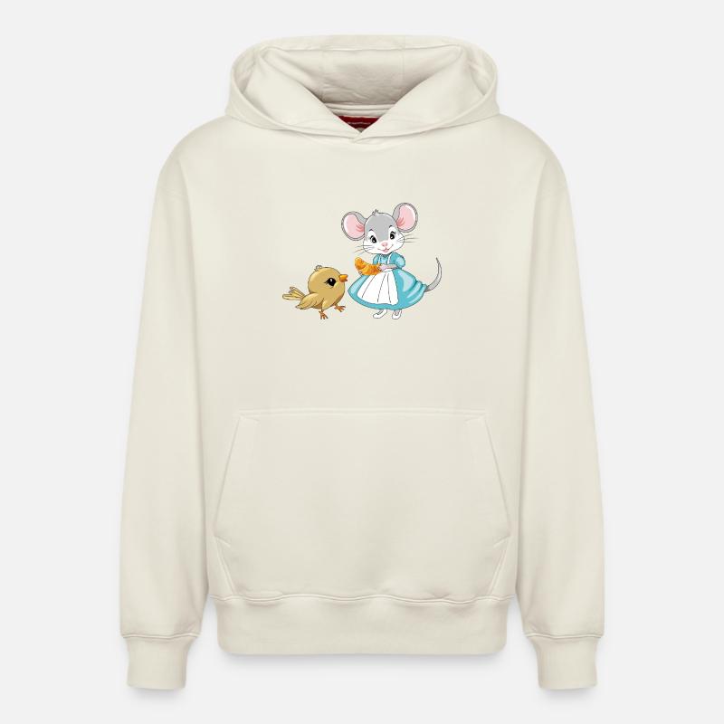 Little_mouse_is_sharing_a_croissant_with_a_bird - Sweat à capuche unisexe décontracté en coton biologique – de SPREAD - blanc cassé