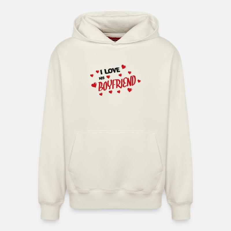 J’aime mon copain - Sweat à capuche unisexe décontracté en coton biologique – de SPREAD - blanc cassé
