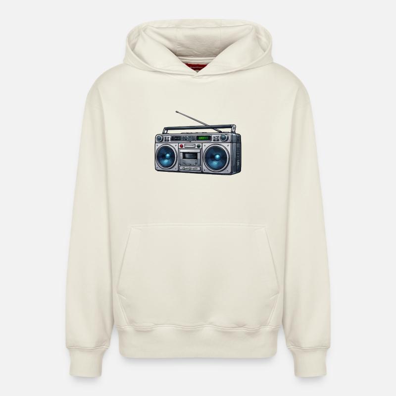 Boombox rétro Ghetto Blaster - Sweat à capuche unisexe décontracté en coton biologique – de SPREAD - blanc cassé