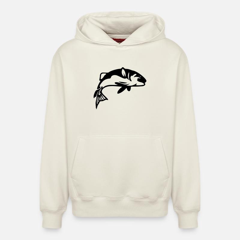 Pêche au poisson Pêche pêcheuse - Sweat à capuche unisexe décontracté en coton biologique – de SPREAD - blanc cassé