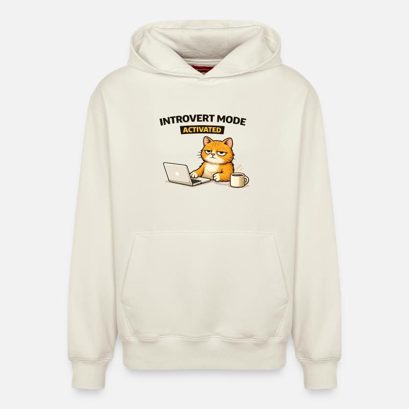 Chat activé en mode introverti - Sweat à capuche unisexe décontracté en coton biologique – de SPREAD - blanc cassé