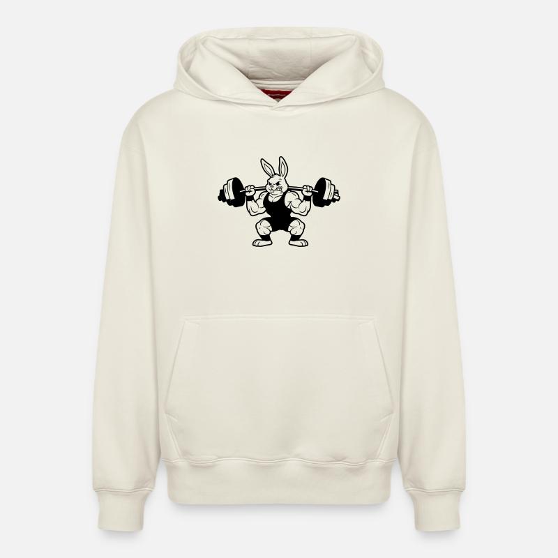 Silhouette d’haltère Muscle Bunny - Sweat à capuche unisexe décontracté en coton biologique – de SPREAD - blanc cassé