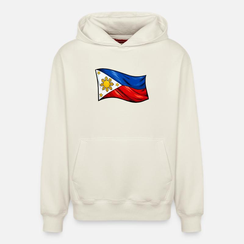 Caricature du drapeau des Philippines - Sweat à capuche unisexe décontracté en coton biologique – de SPREAD - blanc cassé