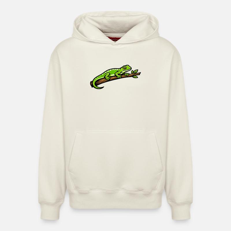 Gecko vert sur branche – illustration éclatante - Sweat à capuche unisexe décontracté en coton biologique – de SPREAD - blanc cassé