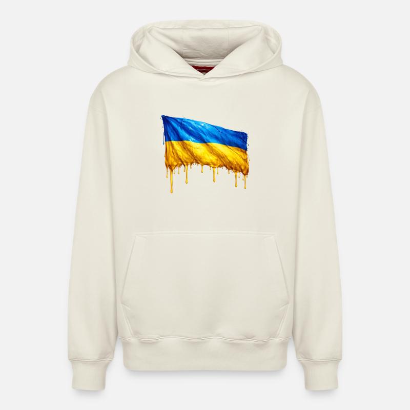 Drapeau ukrainien dégoulinant - Sweat à capuche unisexe décontracté en coton biologique – de SPREAD - blanc cassé