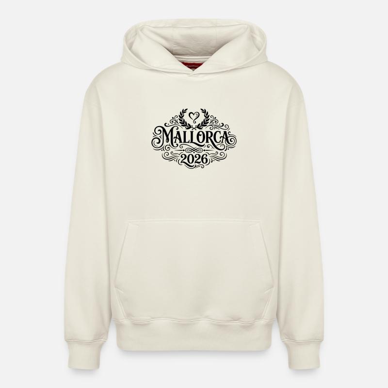 Majorque 2026 - Sweat à capuche unisexe décontracté en coton biologique – de SPREAD - blanc cassé