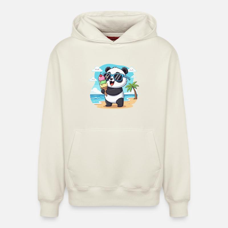 Panda am Strand mit Eiscreme - Relaxed Unisex Organic Hoodie – von SPREAD - Naturweiß