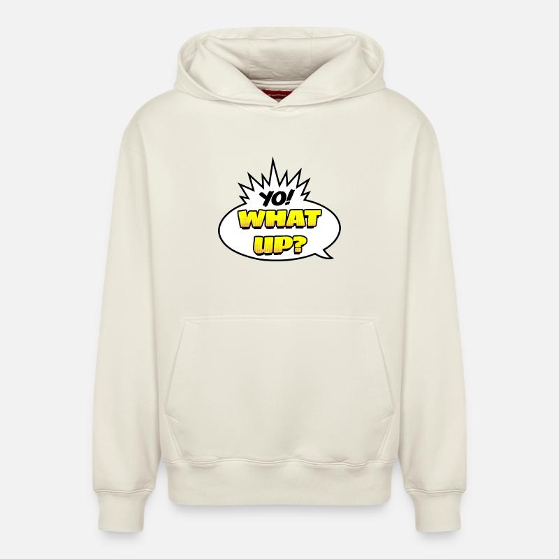 Yo ! Quoi de neuf ? - Sweat à capuche unisexe décontracté en coton biologique – de SPREAD - blanc cassé