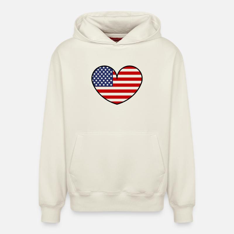 Cœur du drapeau américain - Sweat à capuche unisexe décontracté en coton biologique – de SPREAD - blanc cassé