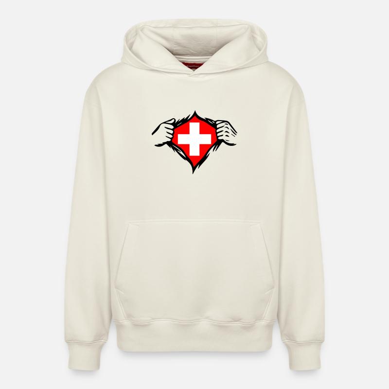 Drapeau suisse Drapeau drôle - Sweat à capuche unisexe décontracté en coton biologique – de SPREAD - blanc cassé