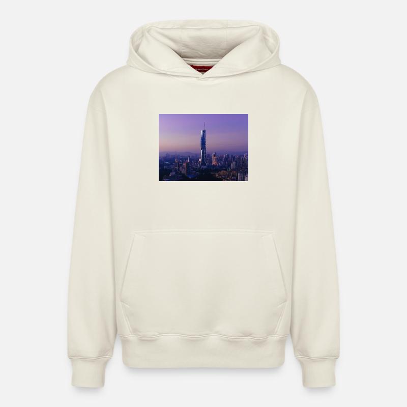 Silhouette du crépuscule avec flèche - Sweat à capuche unisexe décontracté en coton biologique – de SPREAD - blanc cassé