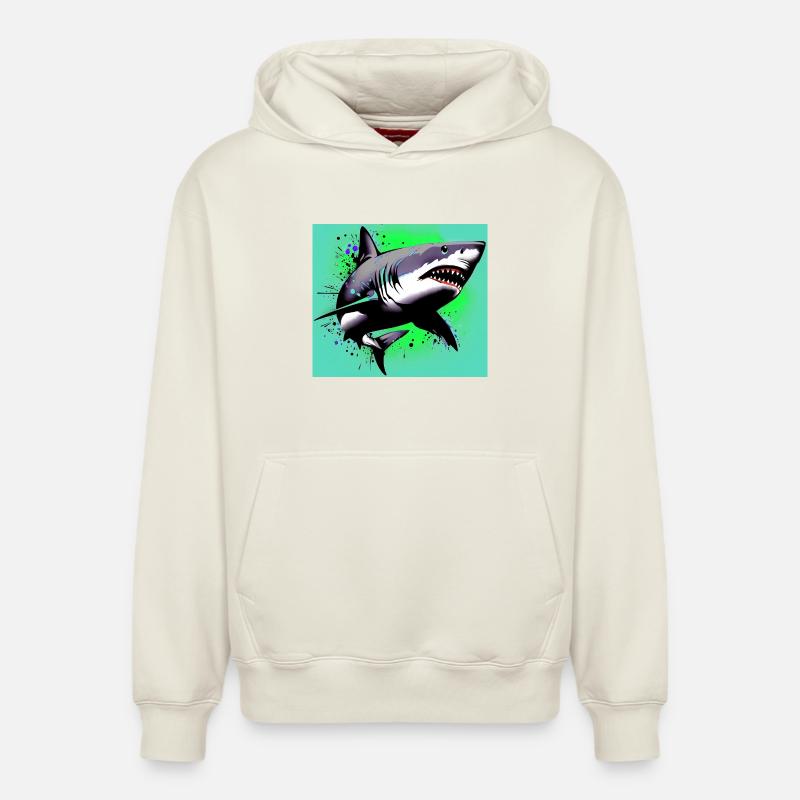 Requin - Sweat à capuche unisexe décontracté en coton biologique – de SPREAD - blanc cassé