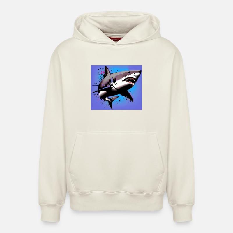 Requin - Sweat à capuche unisexe décontracté en coton biologique – de SPREAD - blanc cassé