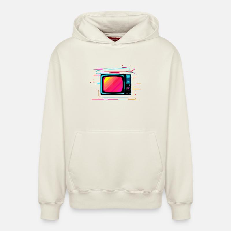 TV Synthwave - Sweat à capuche unisexe décontracté en coton biologique – de SPREAD - blanc cassé