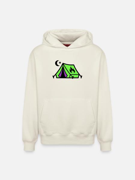Tent Campfire Festival Icon - Relaxed Unisex Organic Hoodie – by SPREAD - off white