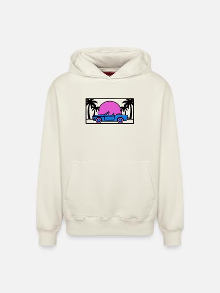 Convertible Palm Trees Sunset Graphic - Relaxed Unisex Organic Hoodie – by SPREAD - off white