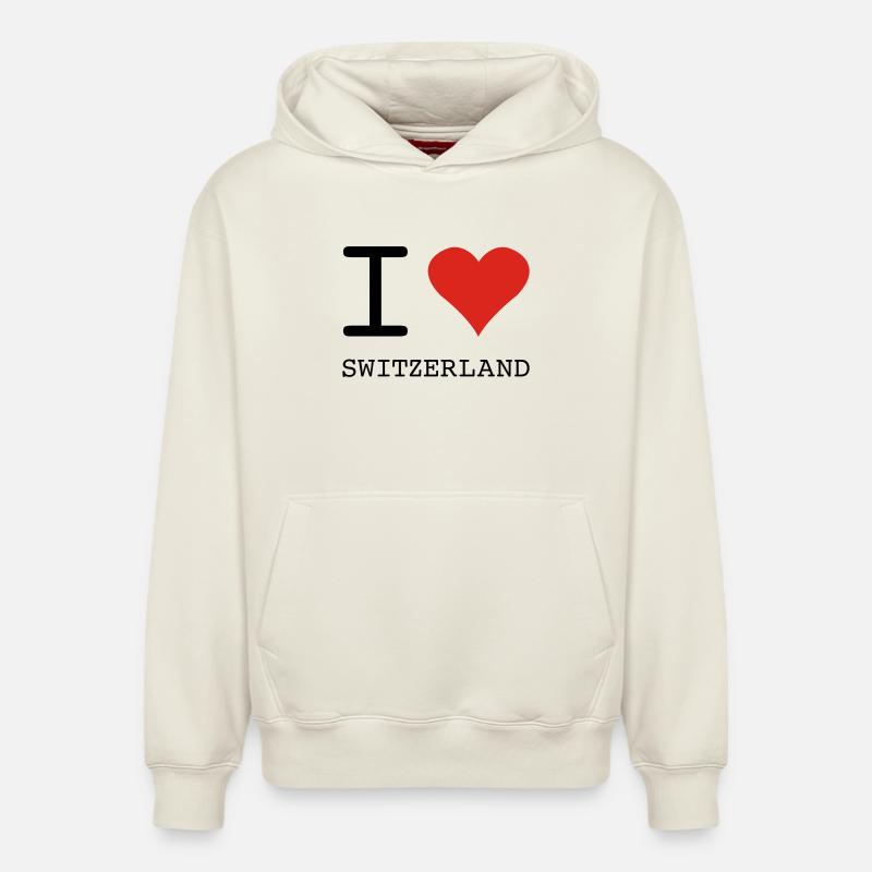 I LOVE SWITZERLAND - Sweat à capuche unisexe décontracté en coton biologique – de SPREAD - blanc cassé