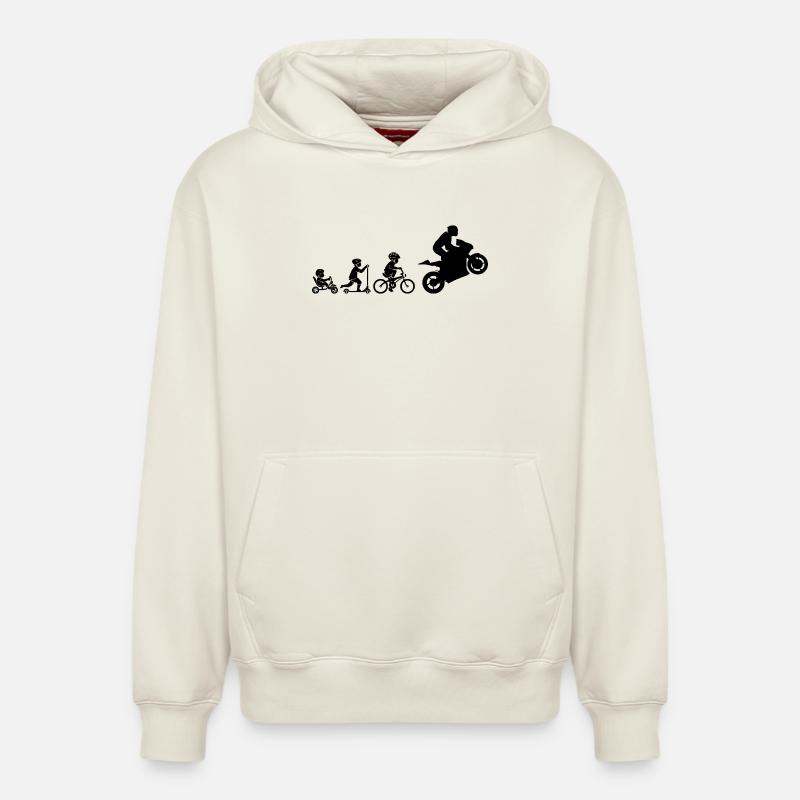 MOTORCYCLE EVOLUTION - Relaxed Unisex Organic Hoodie – by SPREAD - off white