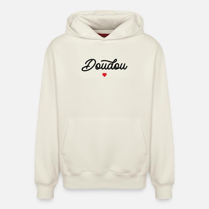 Doudou Coeur Script Noir - Sweat à capuche unisexe décontracté en coton biologique – de SPREAD - blanc cassé