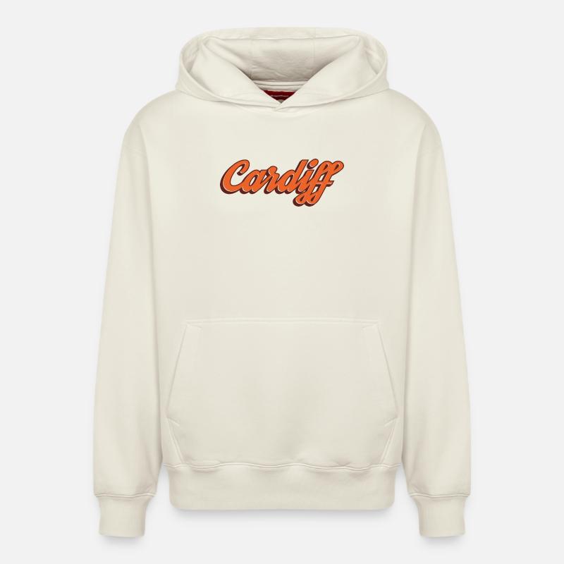Cardiff Script Orange - Relaxed Unisex Organic Hoodie – von SPREAD - Naturweiß