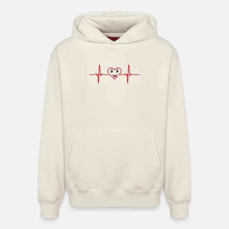 Cœur Joyeux Électrocardio - Sweat à capuche unisexe décontracté en coton biologique – de SPREAD - blanc cassé