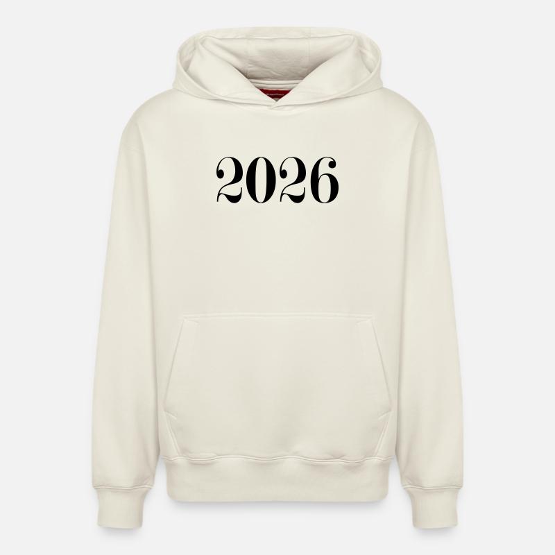 2026 - une nouvelle année - Sweat à capuche unisexe décontracté en coton biologique – de SPREAD - blanc cassé