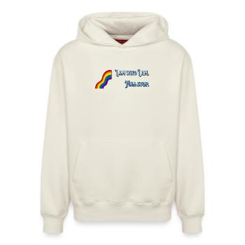 I am what I am - Relaxed Unisex Organic Hoodie – by SPREAD - off white - Front - AI Model Female 172 dark (172cm) & AI Model Male 178 light (178cm)