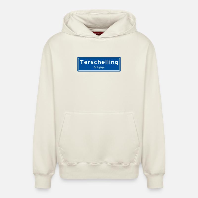 Panneau toponymique Terschelling - Sweat à capuche unisexe décontracté en coton biologique – de SPREAD - blanc cassé