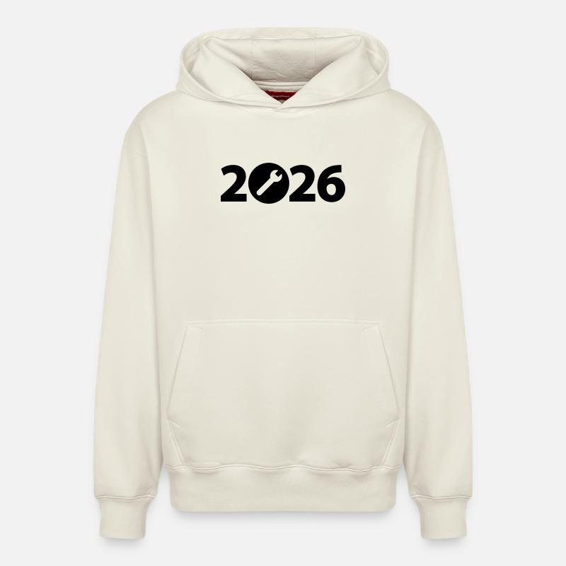 Constructeur 2026, Rénovation 2026, Artisan 2026 - Sweat à capuche unisexe décontracté en coton biologique – de SPREAD - blanc cassé
