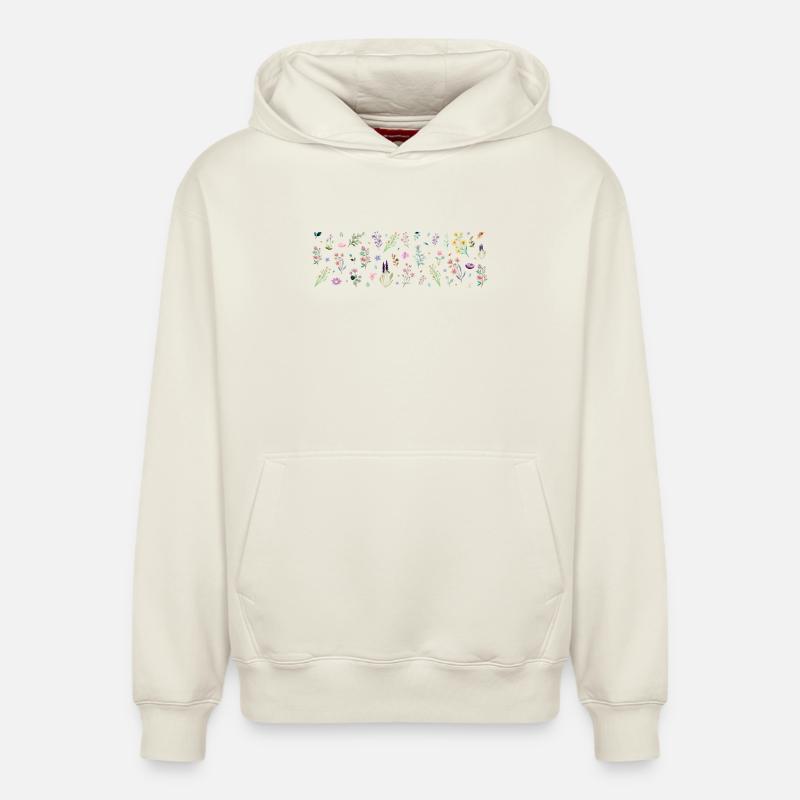 Imprimé botanique Midnight Bloom - Sweat à capuche unisexe décontracté en coton biologique – de SPREAD - blanc cassé